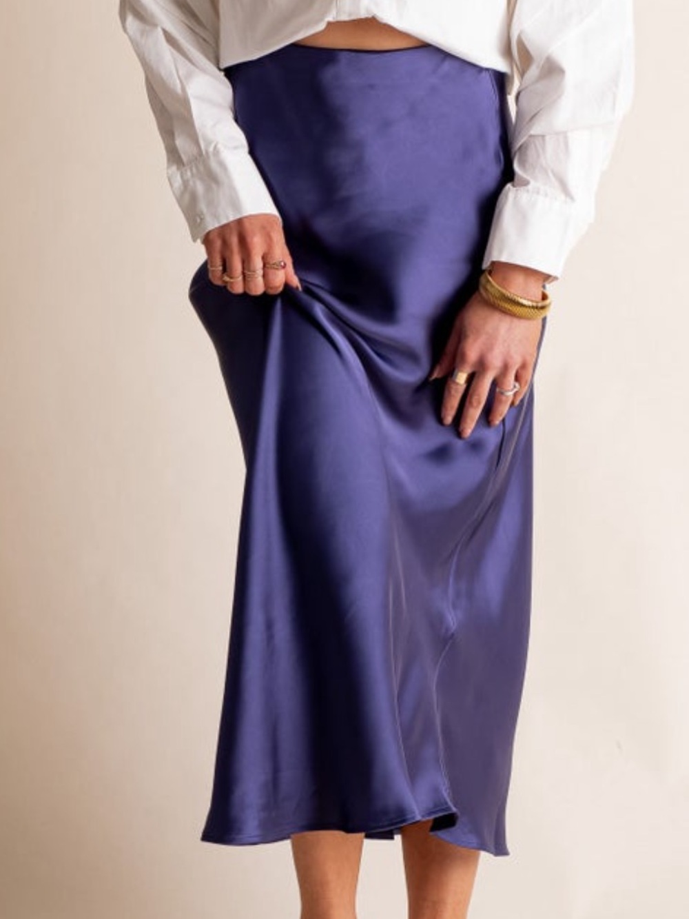 Double Zero Midnight Blue Satin Slip Skirt - Picture 4 of 6